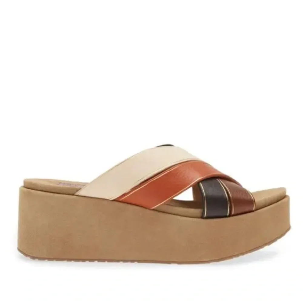 Pedro Garcia Nirou Platform Brown Color Block Wedge Leather Sandal EUC Size 36